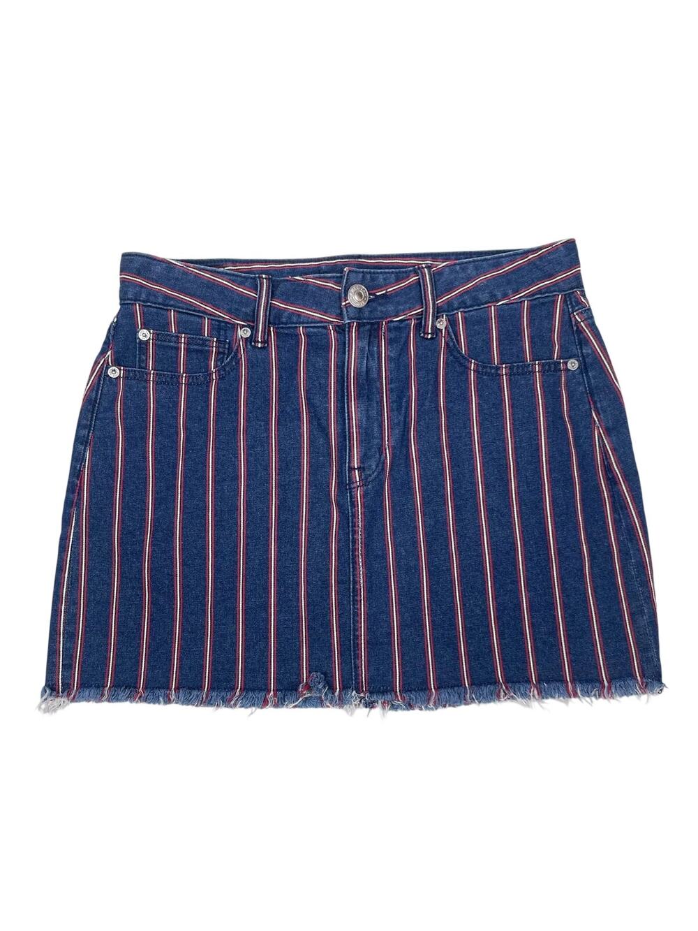 American Eagle Hi Rise Denim Mini Skirt Size 10 Red and White Stripe Retro